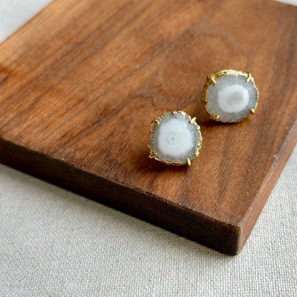 White Agate Gold-plated Ear Stud