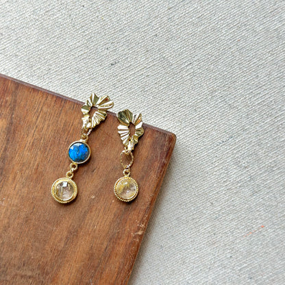 Golden Rutilated Quartz And Labradorite Textured Stud Earring