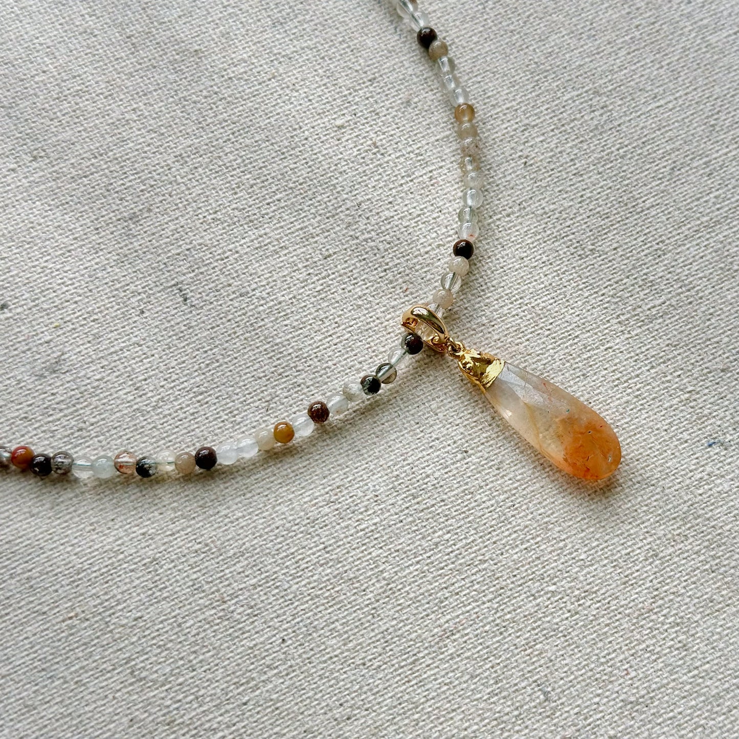 Two-way Phantom Quartz Pendant And Phantom Beaded Necklace