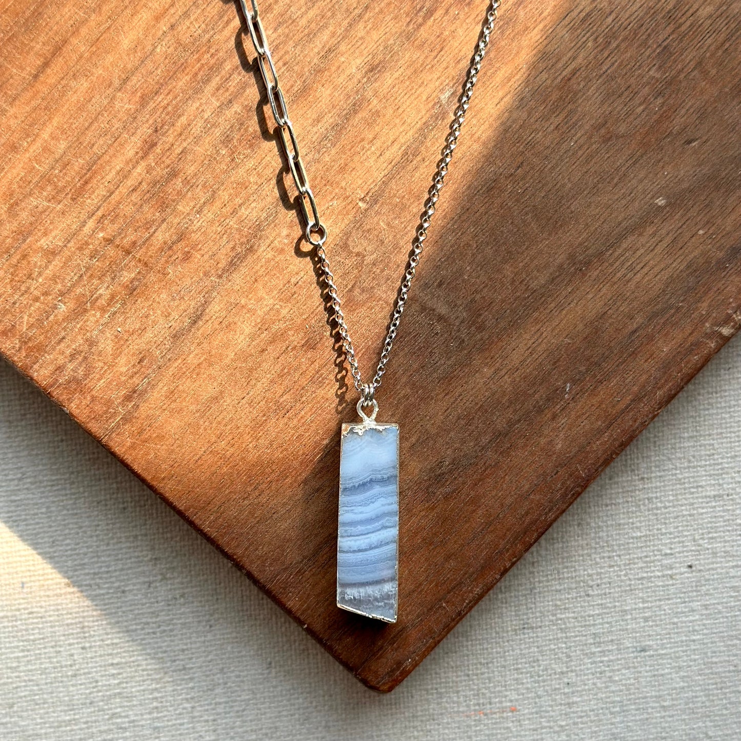 Blue Lace Agate Asymmetric Sterling Silver Necklace