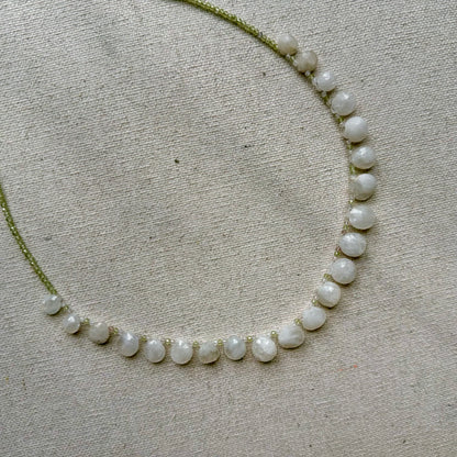 Moonstone Drop And Prehnite Beaded Necklace