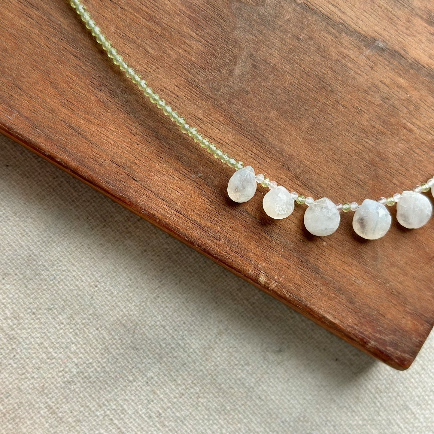 Moonstone Drop And Prehnite Beaded Necklace