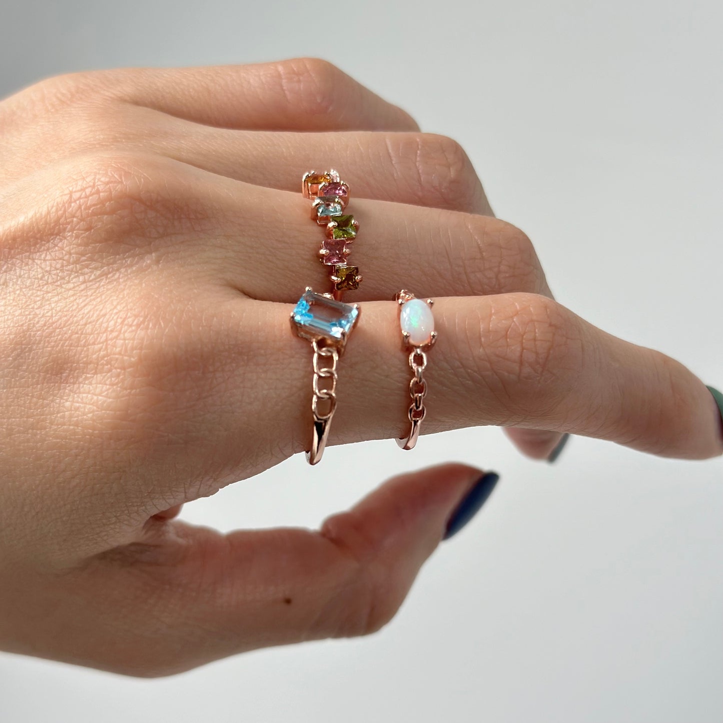 Tourmaline Square Mix Adjustable Rose Gold-plated Ring