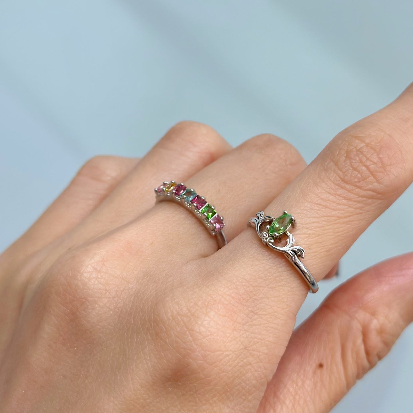 Mixed Tourmaline Prong Set Adjustable Sterling Silver Ring