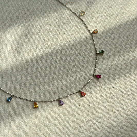 Multi Sapphire Dangling Sterling Silver Necklace