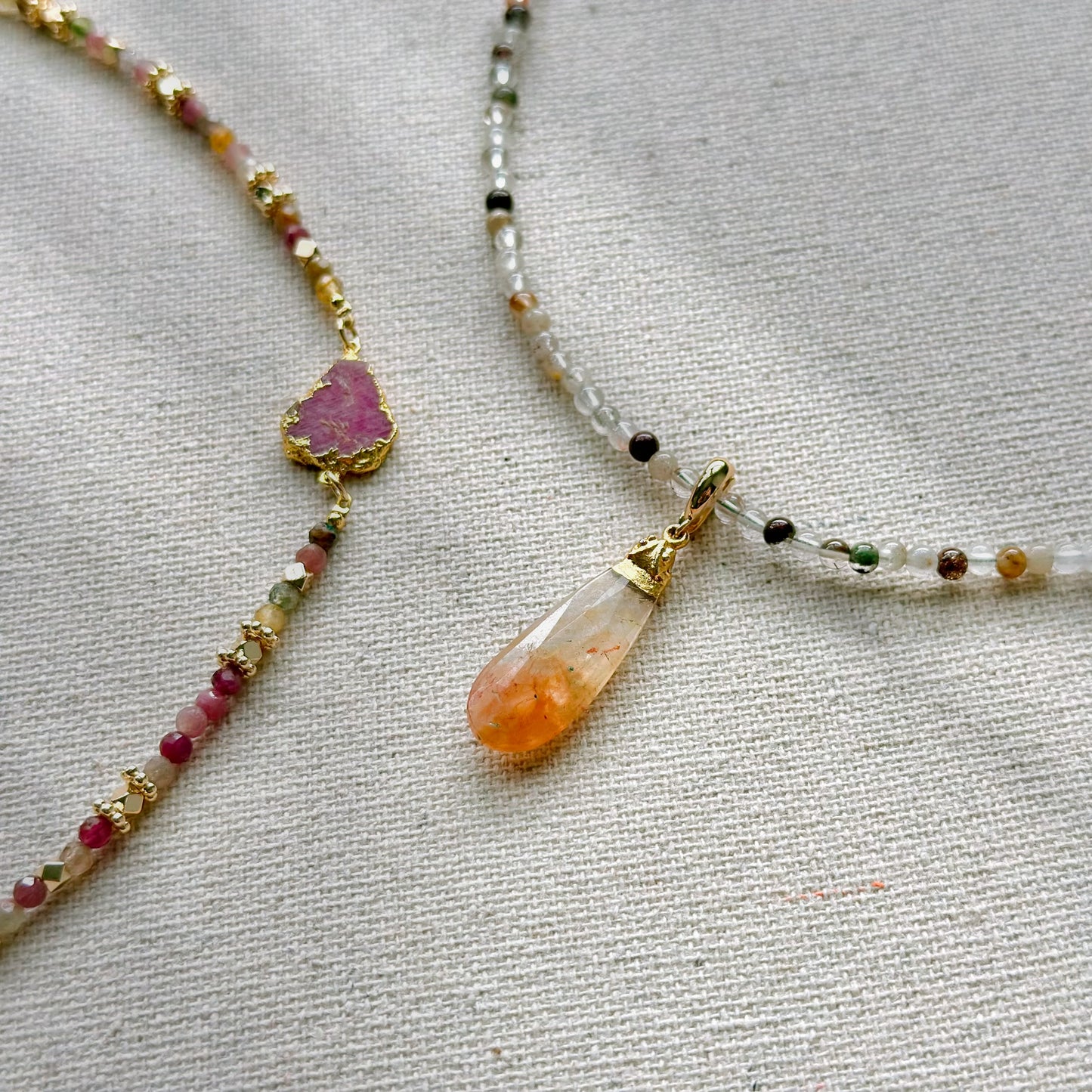 Two-way Phantom Quartz Pendant And Phantom Beaded Necklace