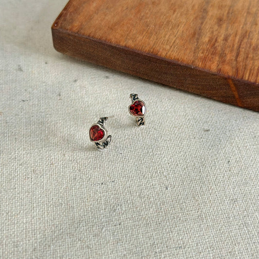 Garnet Heart Sterling Silver Ear Hoop