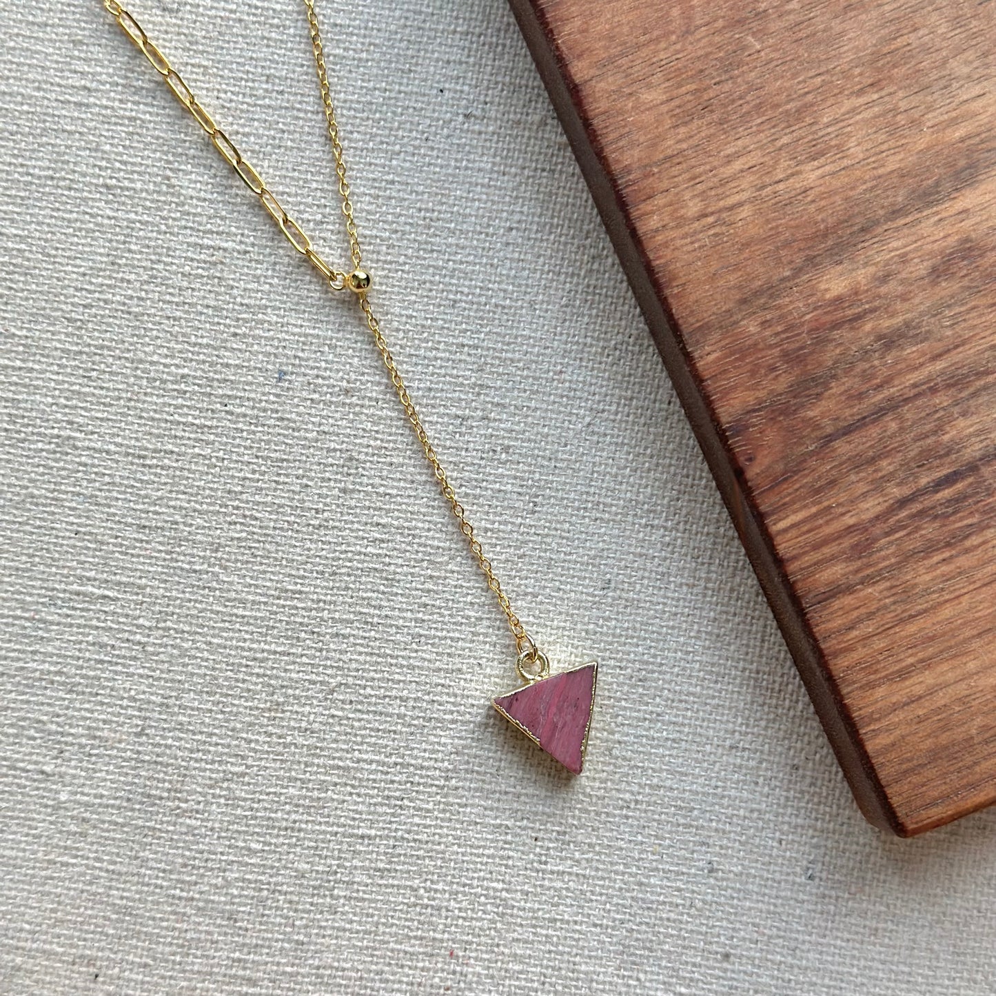 Rhodonite Triangle Y-shaped Gold-plated Sterling Silver Necklace