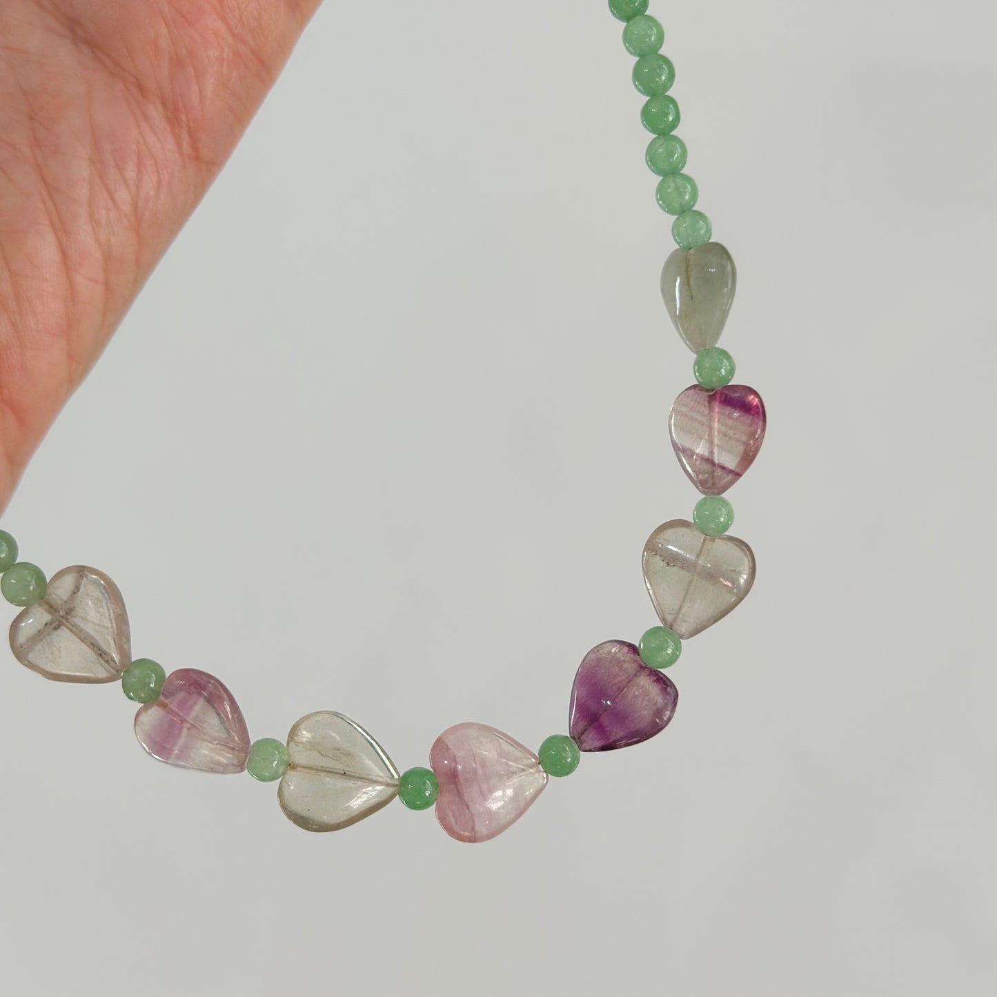 Green Agate And Fluorite Heart Beaded Necklace