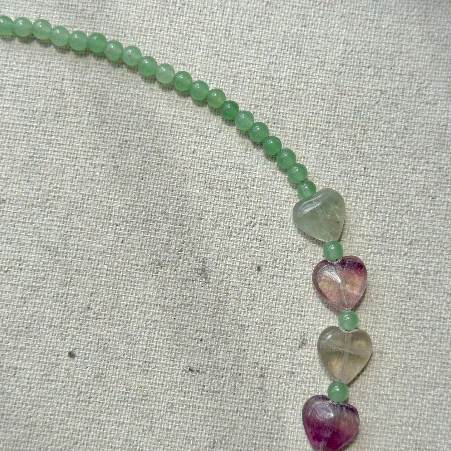 Green Agate And Fluorite Heart Beaded Necklace