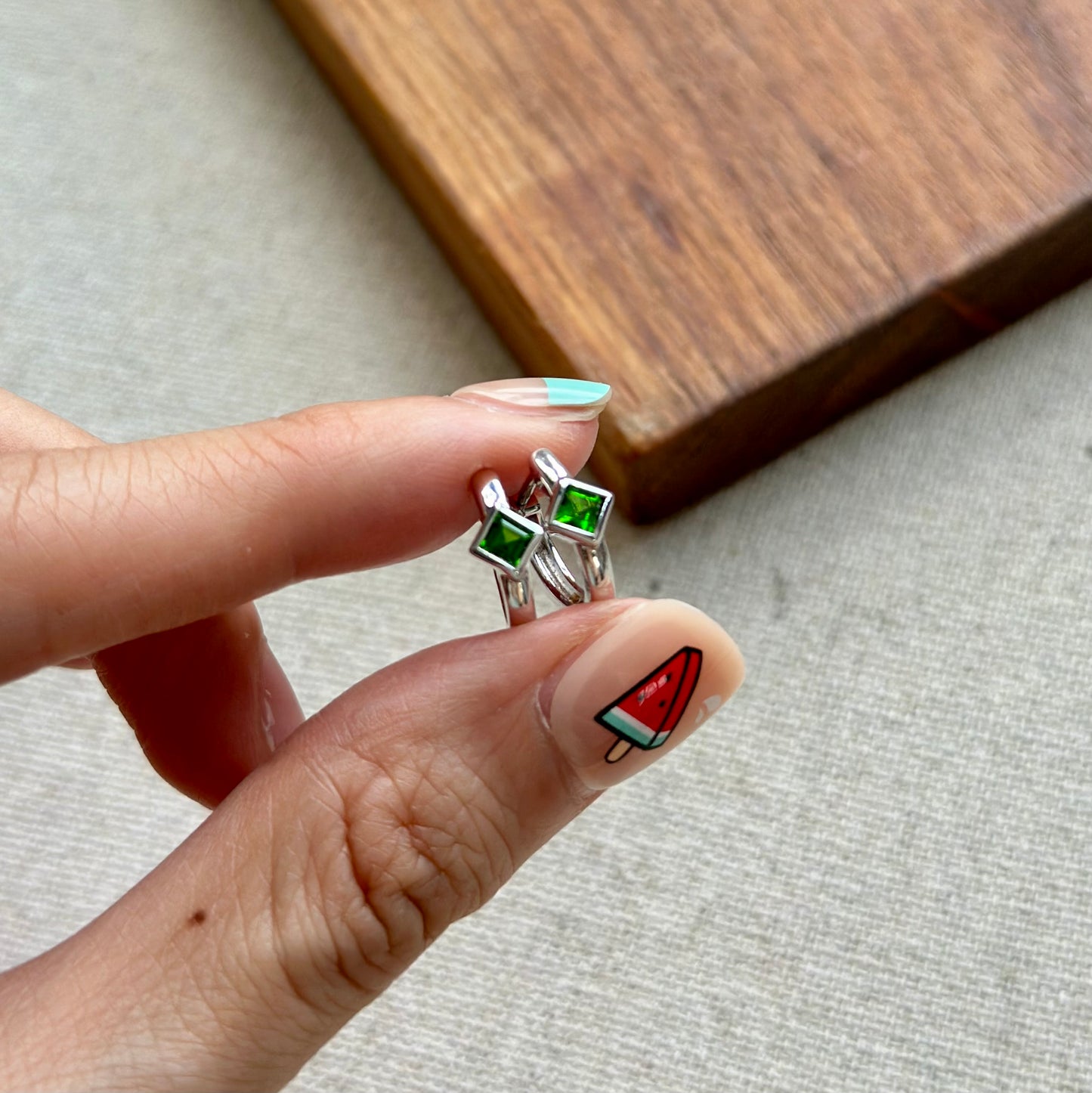 Diopside Square Sterling Silver Ear Hoop