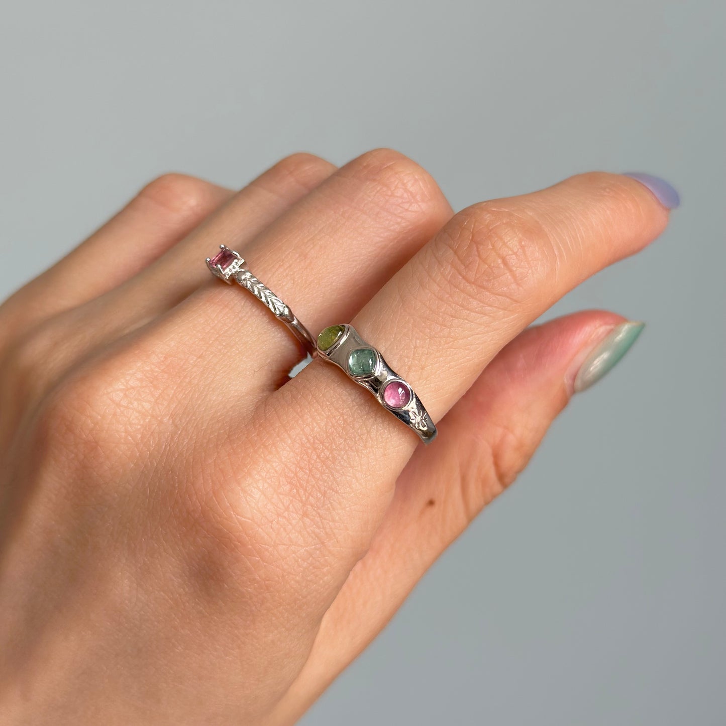 Tourmaline Heart Mix Adjustable Sterling Silver Ring