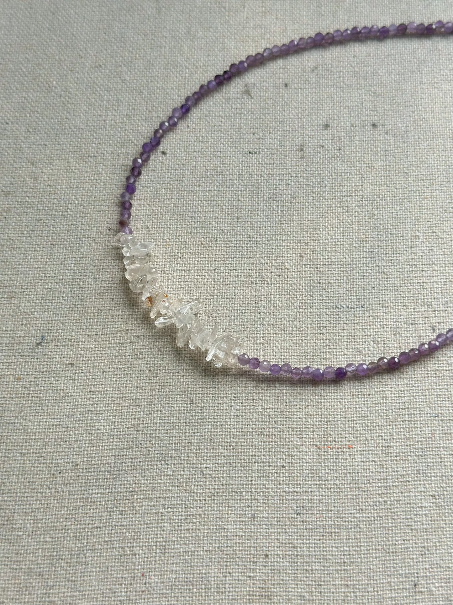 Amethyst And Clear Quartz Beaded Necklace