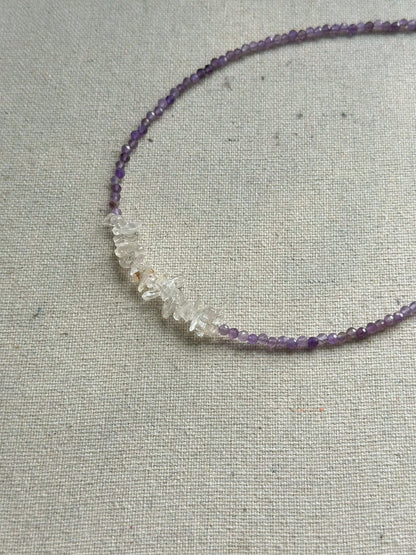 Amethyst And Clear Quartz Beaded Necklace