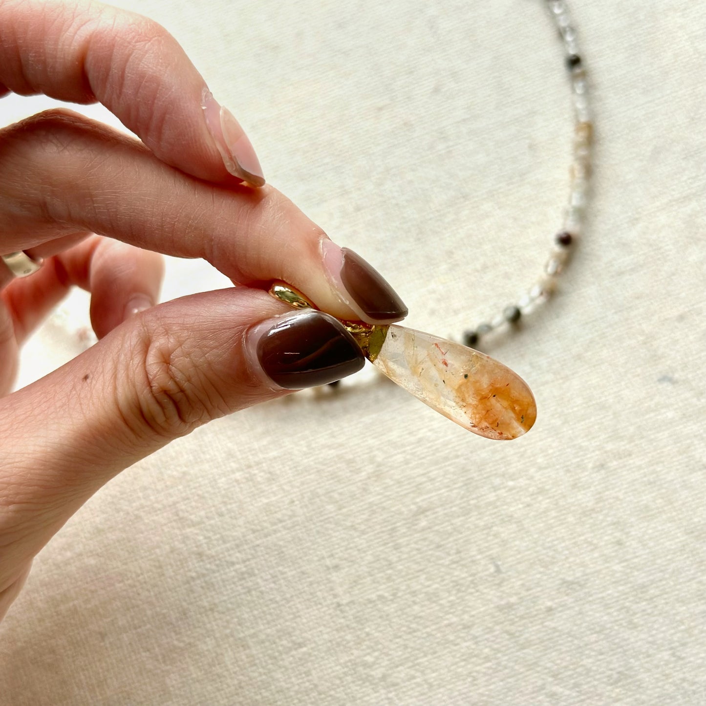 Two-way Phantom Quartz Pendant And Phantom Beaded Necklace