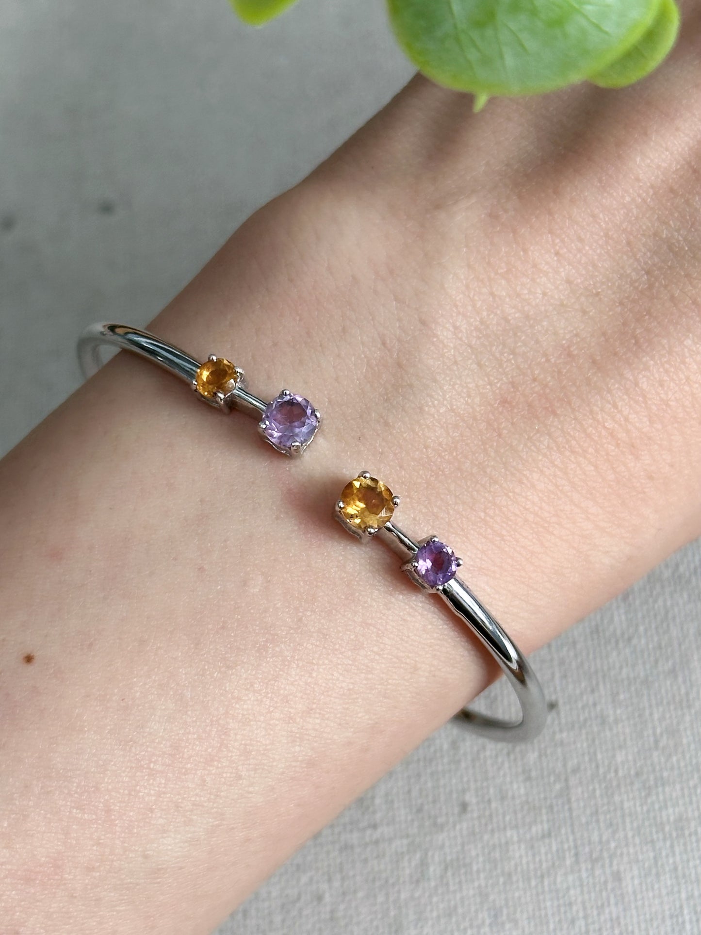 Citrine And Amethyst Sterling Silver Bangle