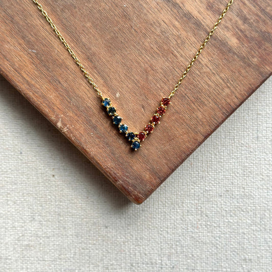 Sapphire And Garnet V-shaped Gold-plated Sterling Silver Necklace