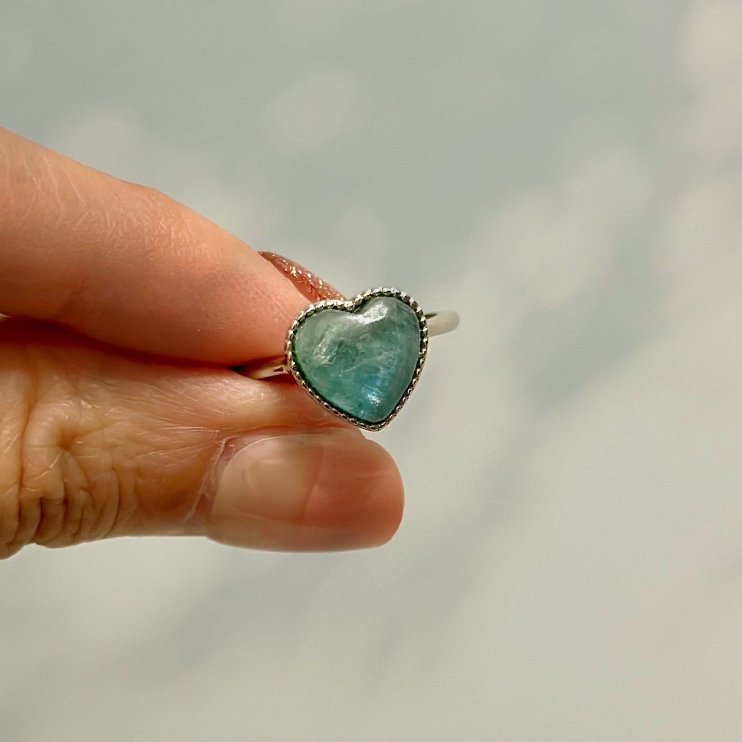 Kyanite Heart Adjustable Sterling Silver Ring