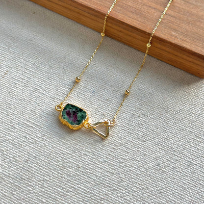 Ruby Zoisite Raw Stone Dotty Chain Gold-plated Necklace