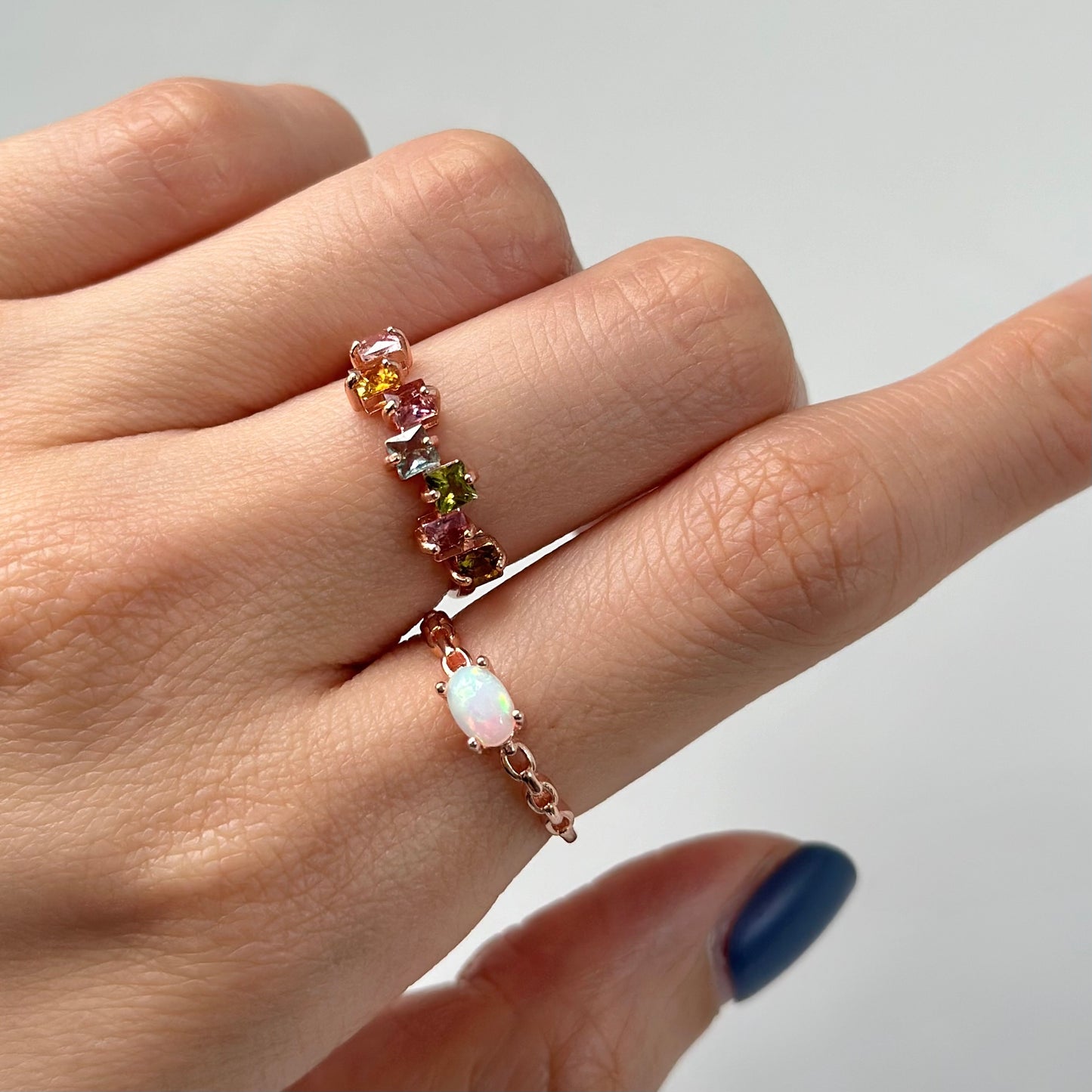 Tourmaline Square Mix Adjustable Rose Gold-plated Ring