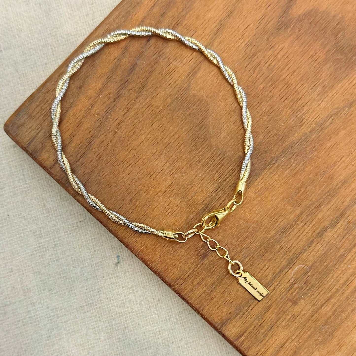 Gold-plated Italian Sterling Silver Braided Two Tone Bracelet