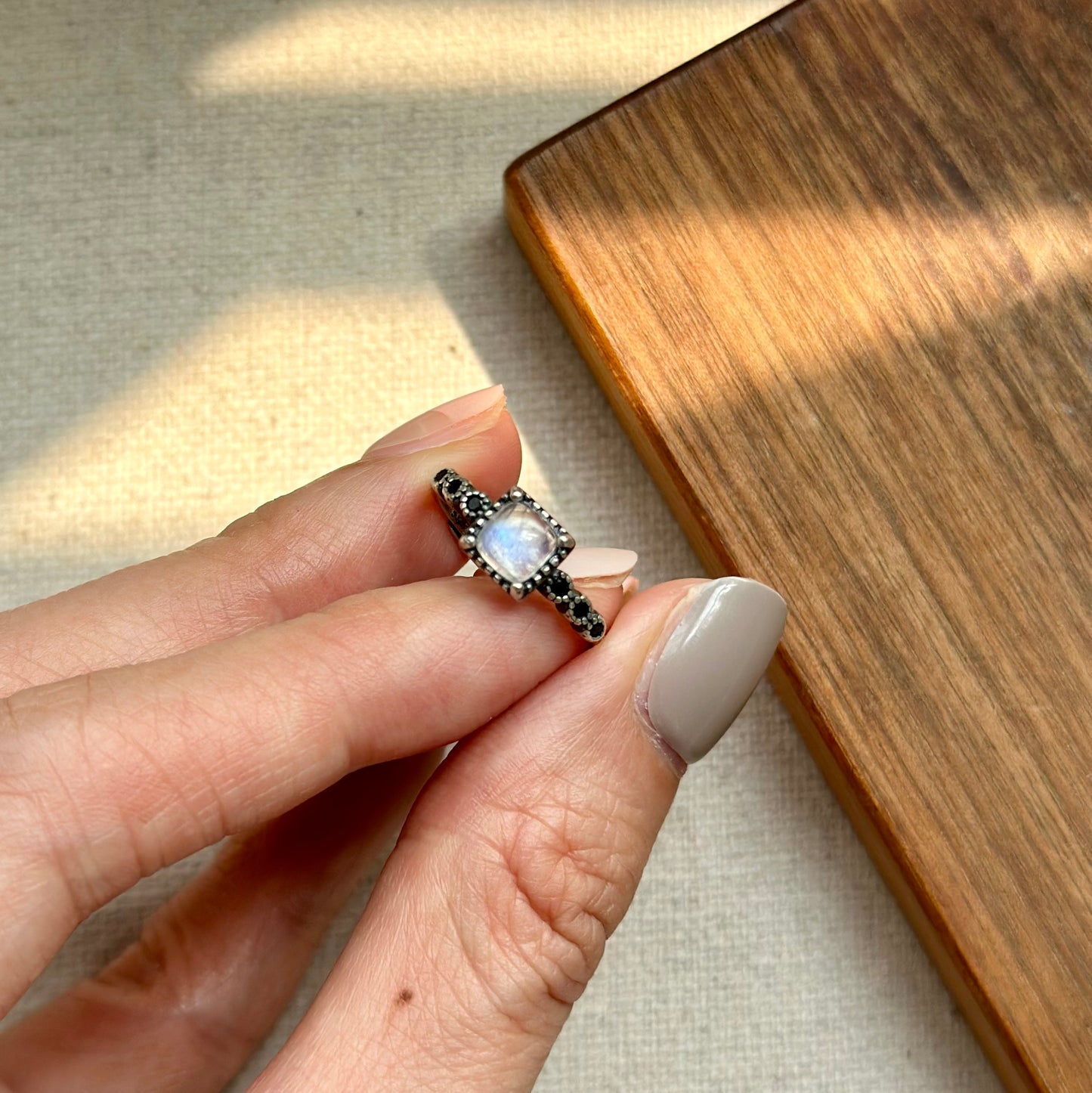 Moonstone Cabochon Adjustable Sterling Silver Ring