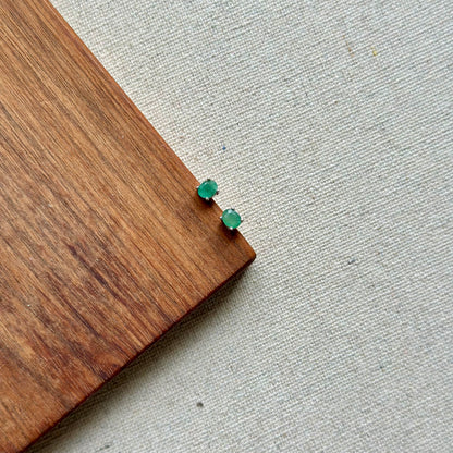 Emerald May Birthstone Prong Set Sterling Silver Stud