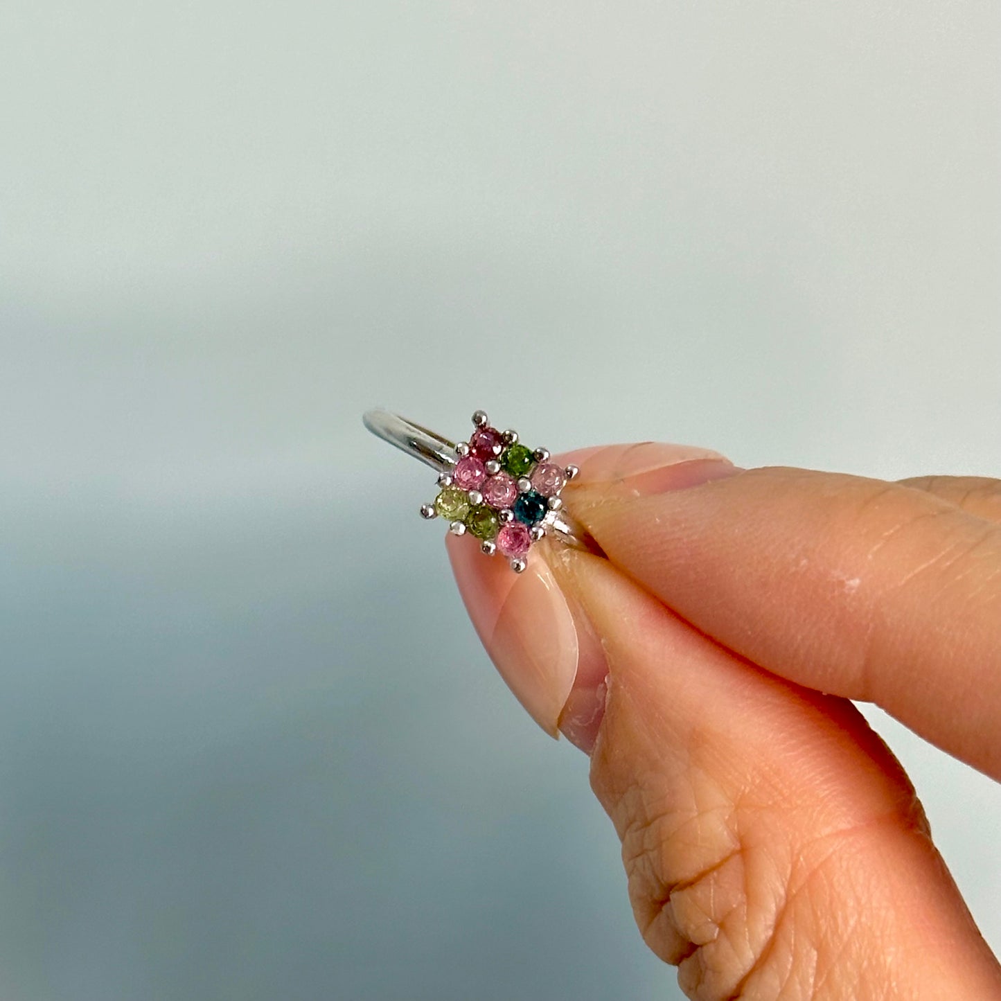 Tourmaline Mixed Square Adjustable Sterling Silver Ring