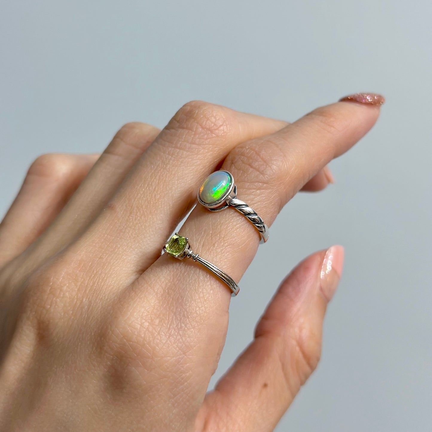 Opal Cabochon Bezel Set Adjustable Sterling Silver Ring