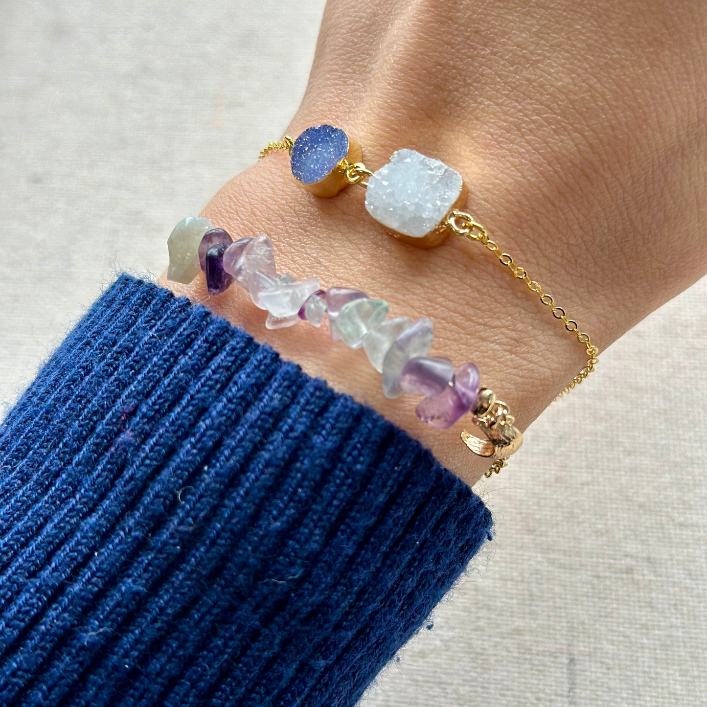 Druzy Geometric Mixed Adjustable Gold-plated Bracelet