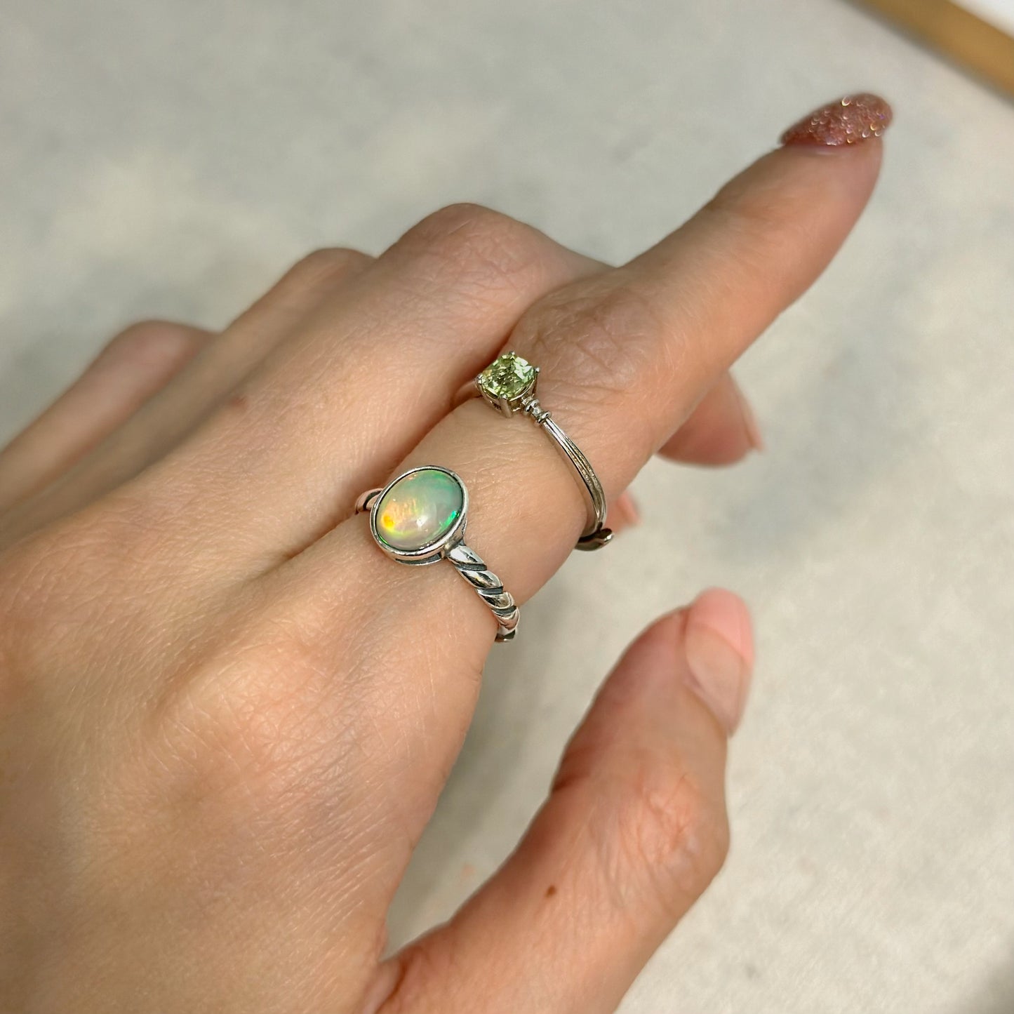 Opal Cabochon Bezel Set Adjustable Sterling Silver Ring