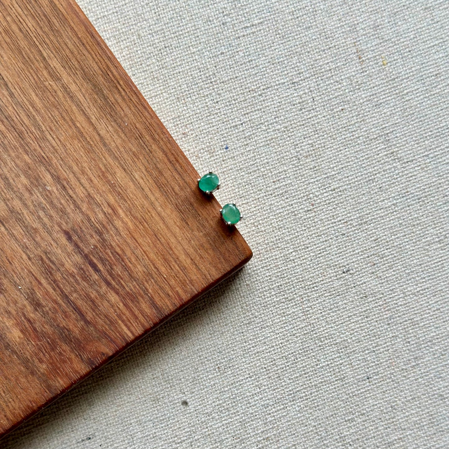 Emerald May Birthstone Prong Set Sterling Silver Stud