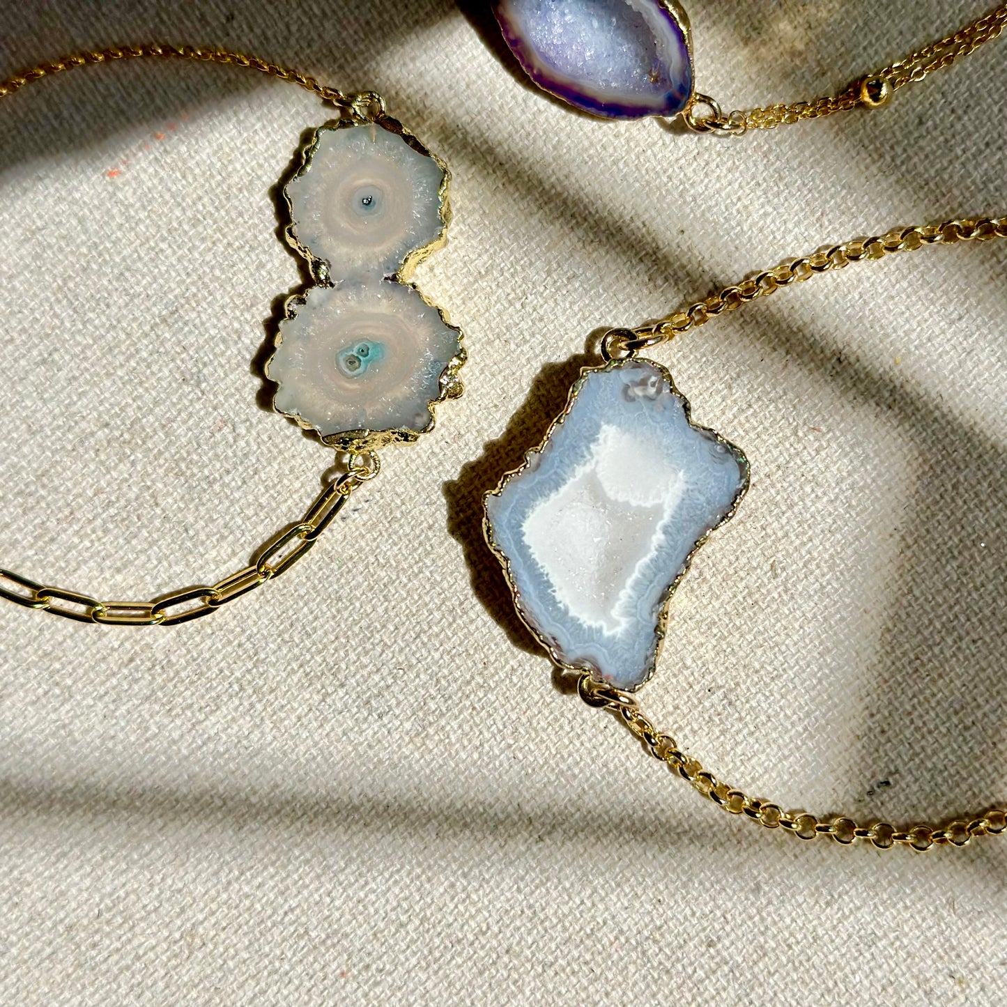 Double Agate Adjustable Gold-plated Sterling Silver Bracelet