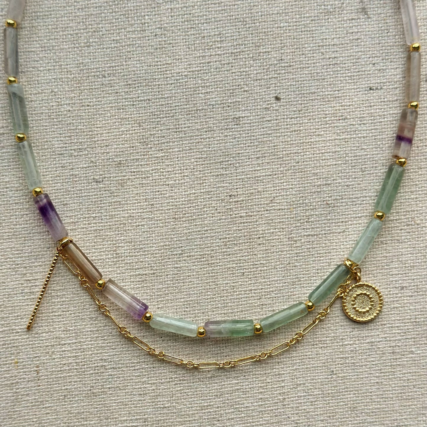 Flourite Beaded And Dangling Gold-plated Necklace