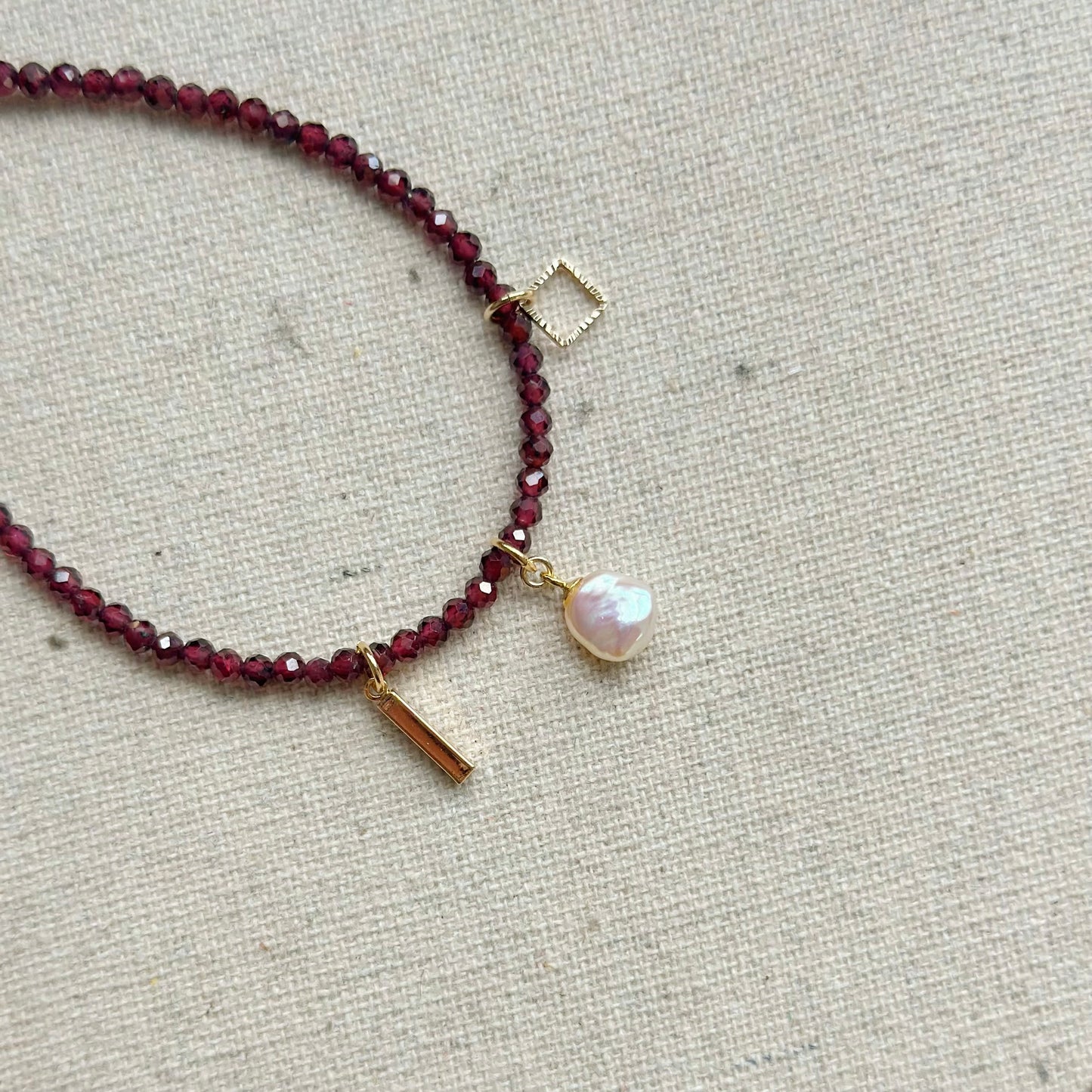 Garnet Beaded And Freshwater Pearl Bracelet