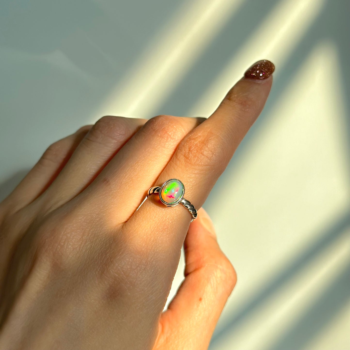 Opal Cabochon Bezel Set Adjustable Sterling Silver Ring