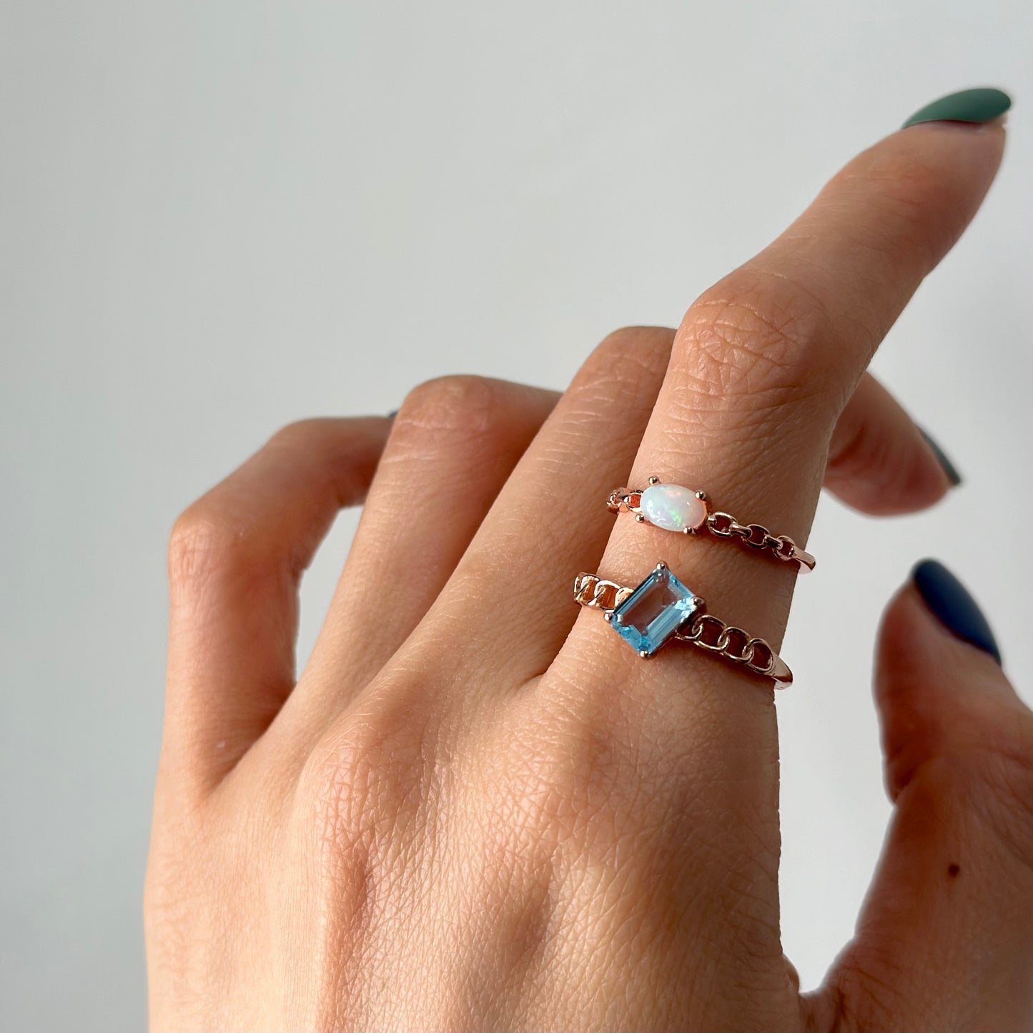 Opal Chain Ring Band Adjustable Rose Gold-plated Sterling Silver Ring