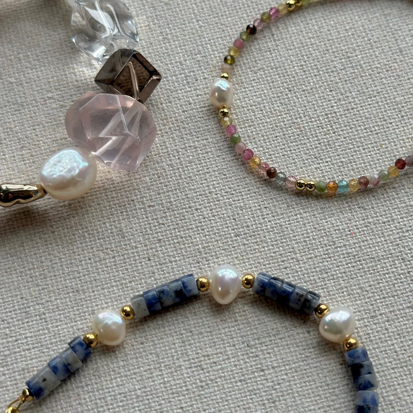 Rose Quartz and Clear Quartz Mixed Smoky Quartz Beaded Stretched Bracelet