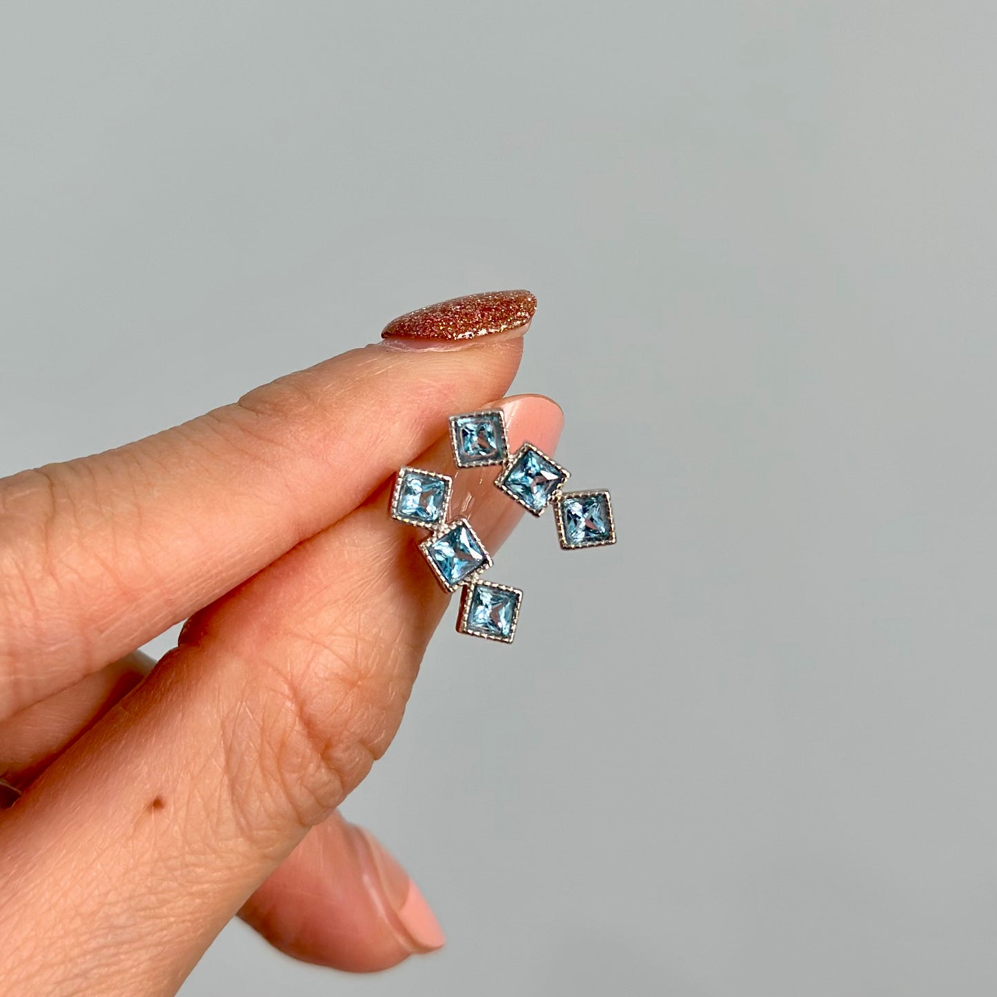 Blue Topaz Squares Sterling Silver Ear Stud