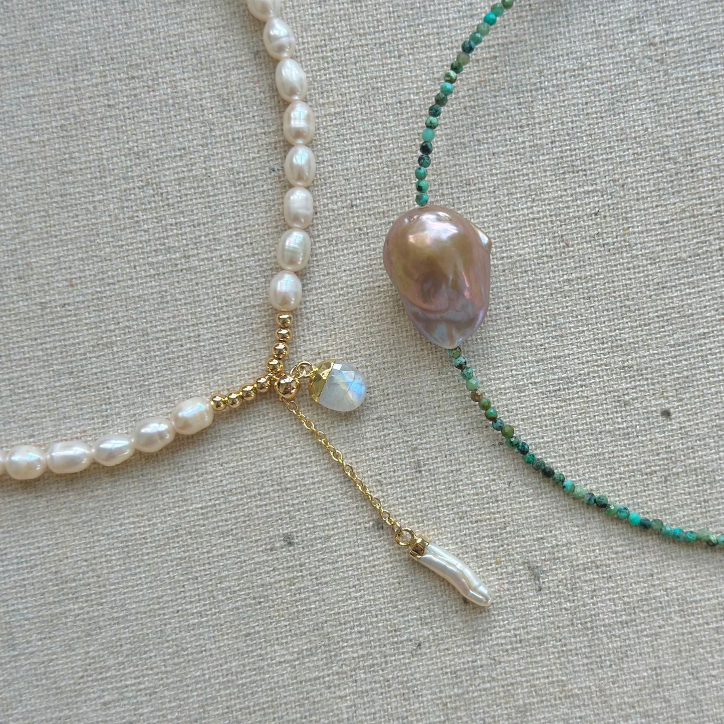 Moonstone With Freshwater Pearl And Gold-plated Beaded Choker Necklace