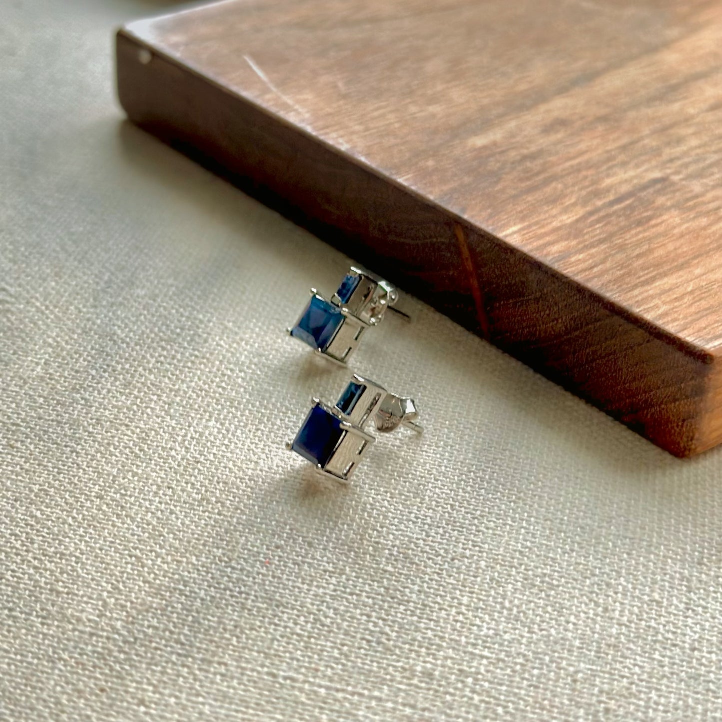 Sapphire Geometric Sterling Silver Ear Stud