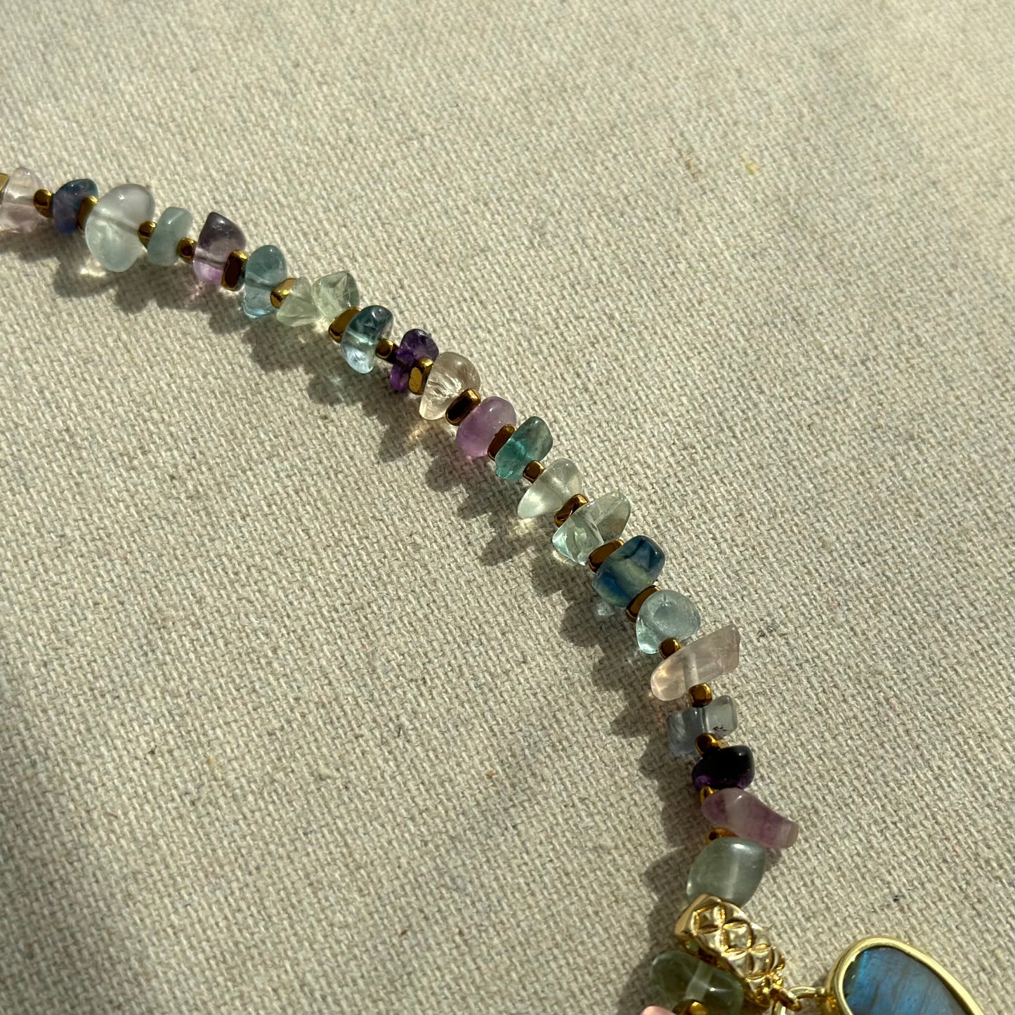 Labradorite Heart Pendant And Fluorite Beaded Two-way Necklace