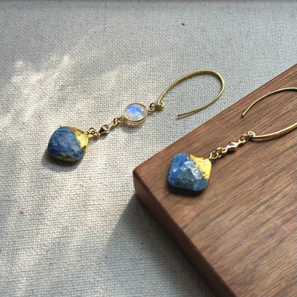 Lapis And Moonstone Asymmetric Gold-plated Earring