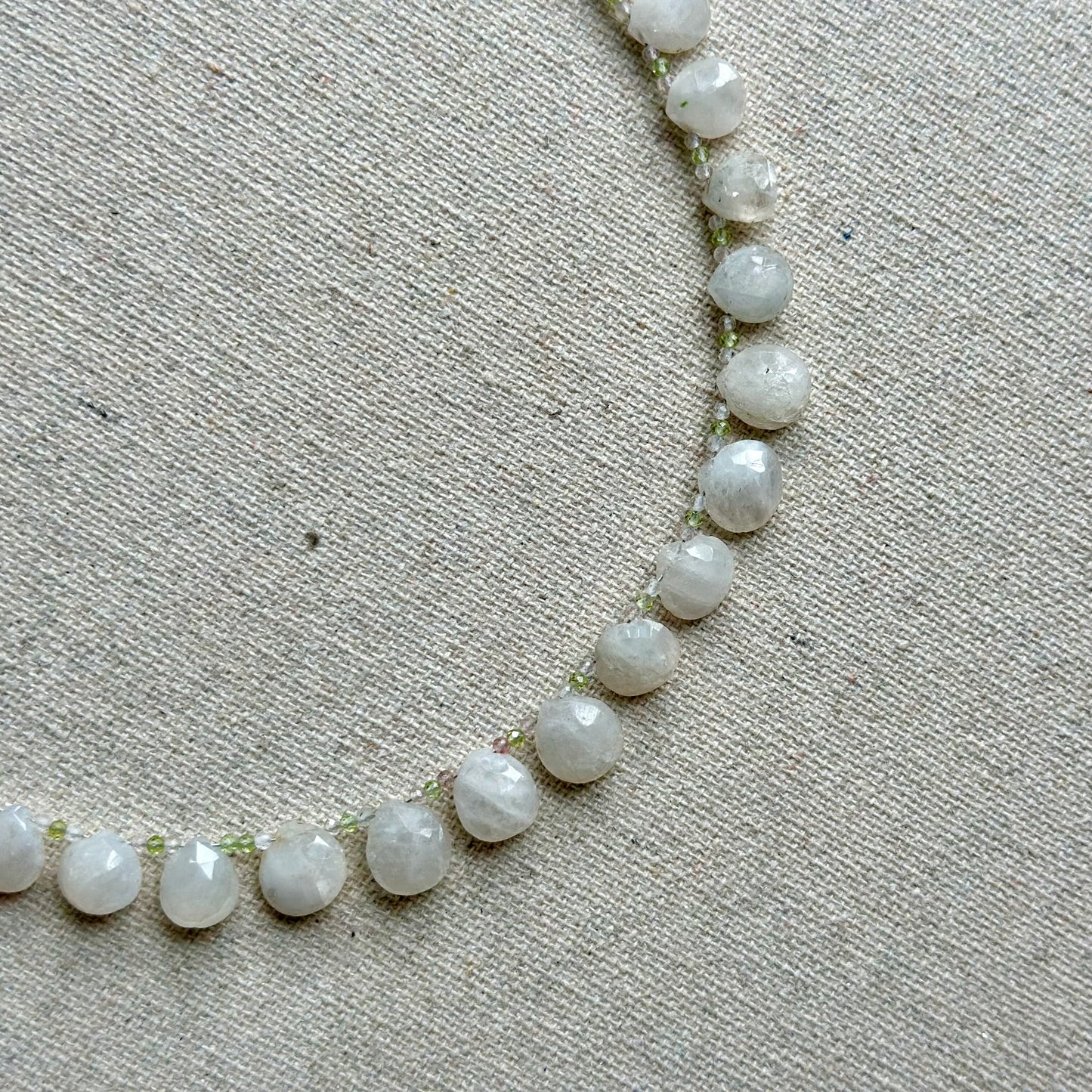 Moonstone Drop And Prehnite Beaded Necklace