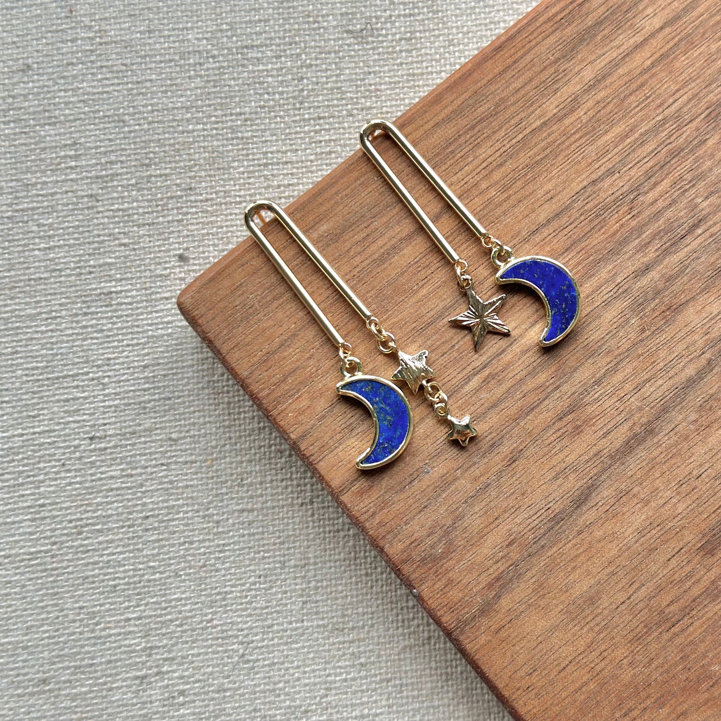 Lapis Moon U-shaped Gold-plated Earring