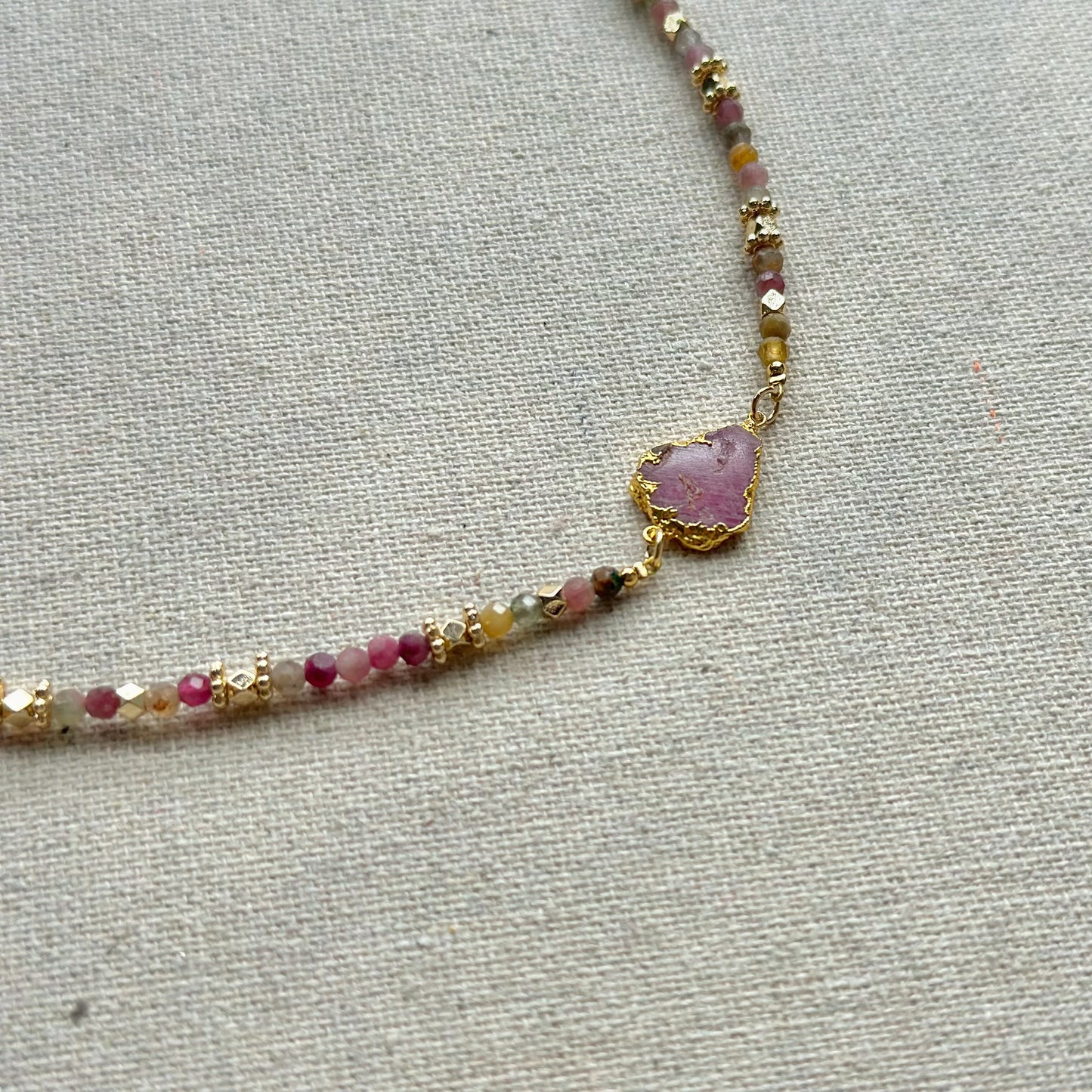 Pink Sapphire And Tourmaline Beaded Necklace