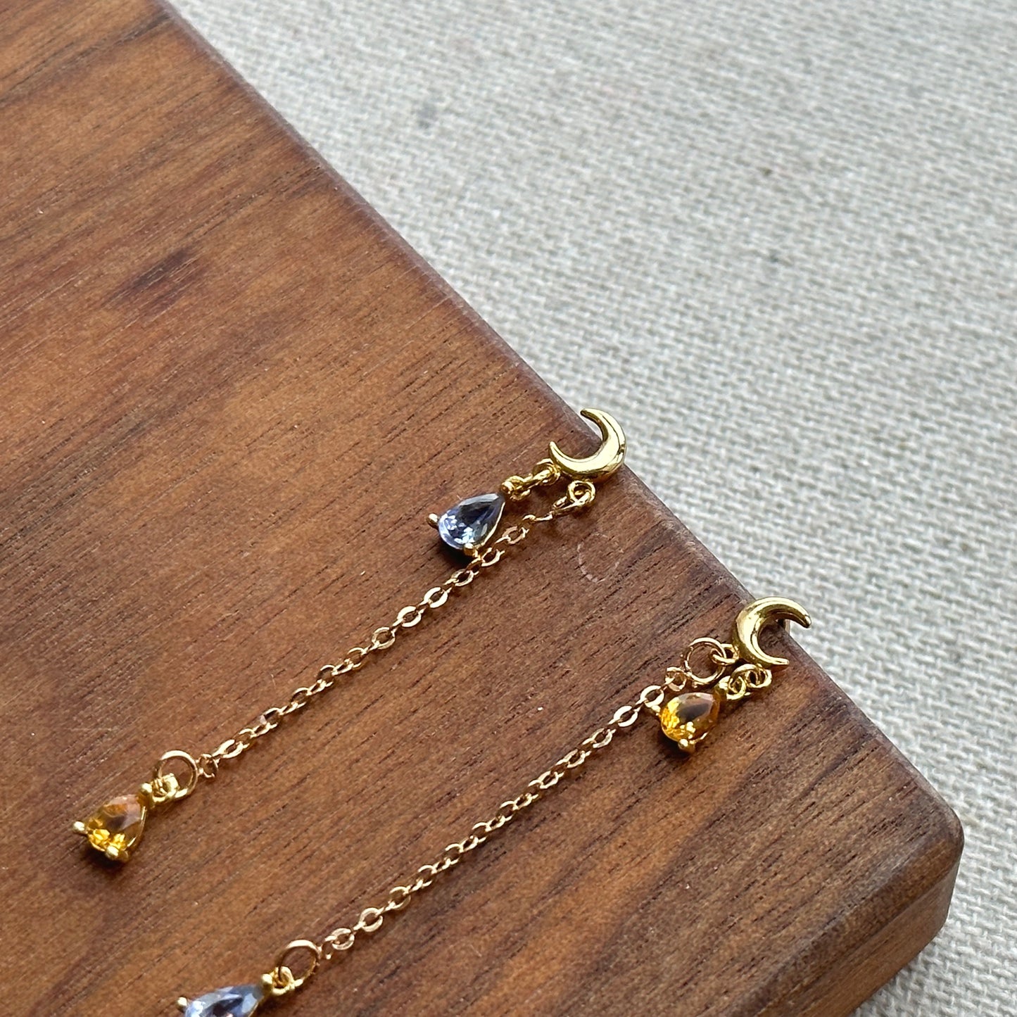 Tanzanite And Citrine Moon Stud Gold-plated Sterling Silver Earring