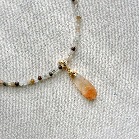 Two-way Phantom Quartz Pendant And Phantom Beaded Necklace