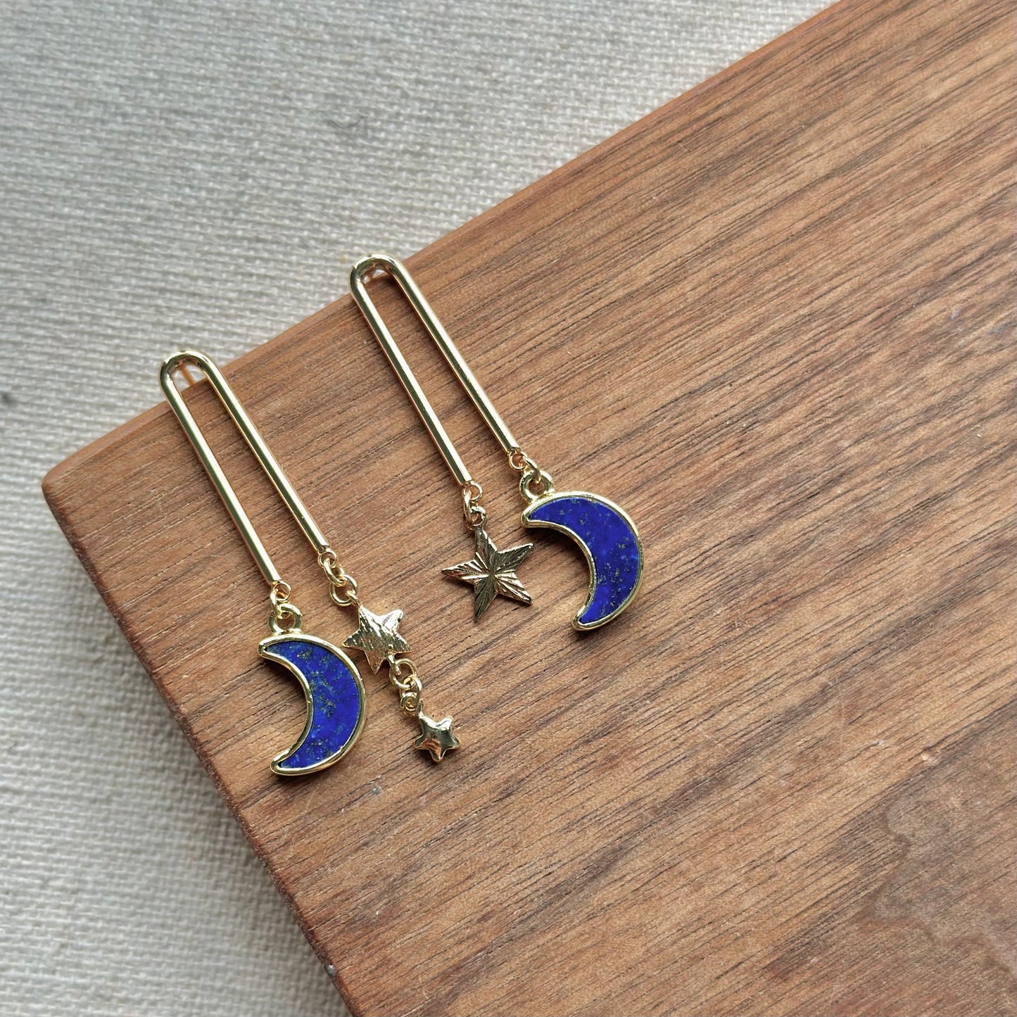 Lapis Moon U-shaped Gold-plated Earring