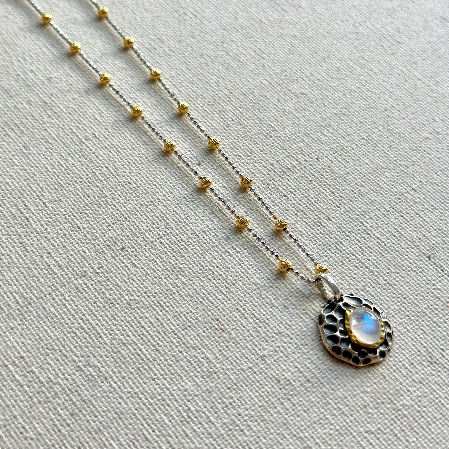 Moonstone June Birthstone Two Tone Extra Long Gold-plated Necklace